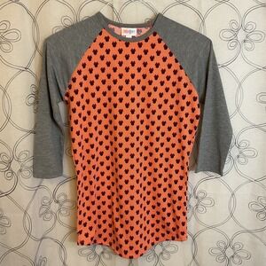Women's LuLaRoe Minnie Mouse Orange Gray 3/4 Sleeve Shirt Size XXS
